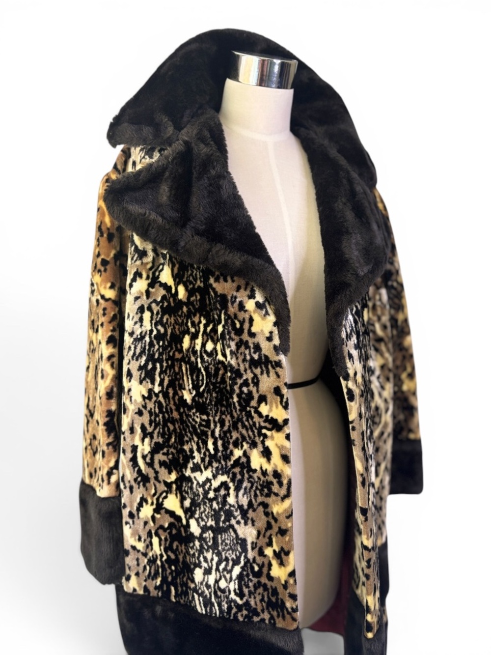 Vintage 1960s Leopard Animal Print Faux Fur Mod Glam Statement Jacket Coat  M - Picture 7 of 9